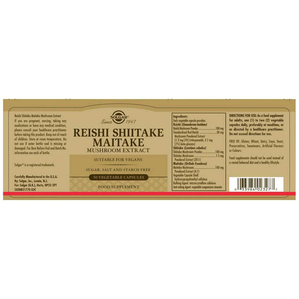 Solgar Reishi Shiitake Maitake Pilz 50 Einheiten, One size Solgar Reishi Shiitake Maitake Pilz 50 Einheiten, One size