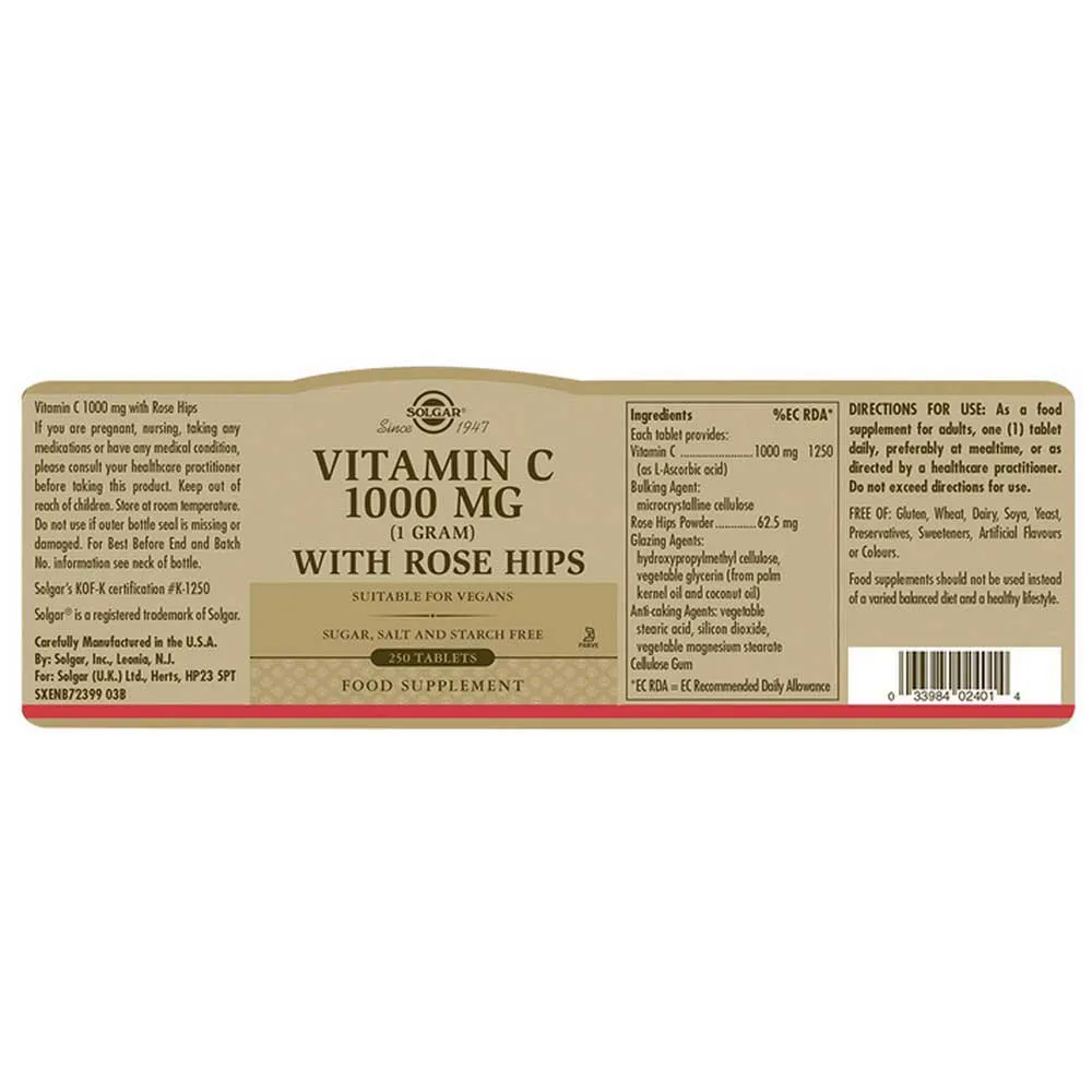 Solgar Rose Hips C 1000mg Tabletten 250 Einheiten, One size Solgar Rose Hips C 1000mg Tabletten 250 Einheiten, One size