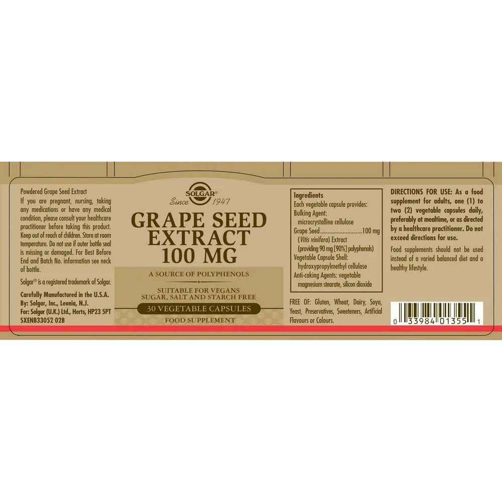 Solgar Samenextrakt 100 Mg Traube 30 Einheiten, Brown, One Size Solgar Samenextrakt 100 Mg Traube 30 Einheiten, Brown, One Size