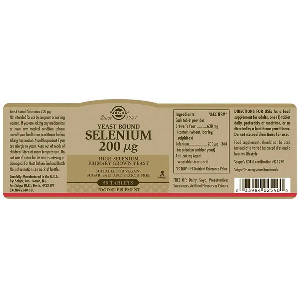 Solgar Selenium 200mcg Yeast Bound Tabletten 50 Einheiten, Brown, One Size Solgar Selenium 200mcg Yeast Bound Tabletten 50 Einheiten, Brown, One Size