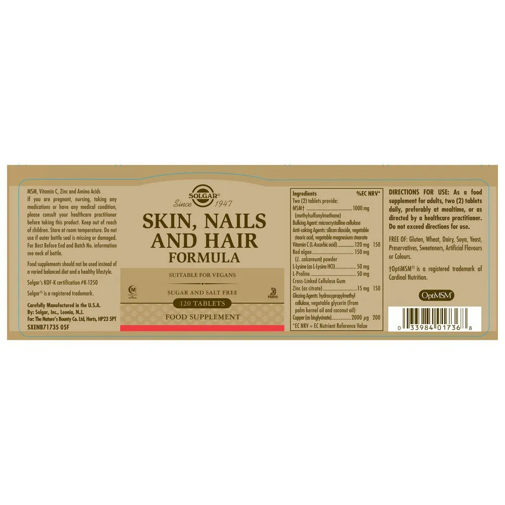 Solgar Skin Nails And Hair Tabletten 120 Einheiten, Brown, One Size Solgar Skin Nails And Hair Tabletten 120 Einheiten, Brown, One Size