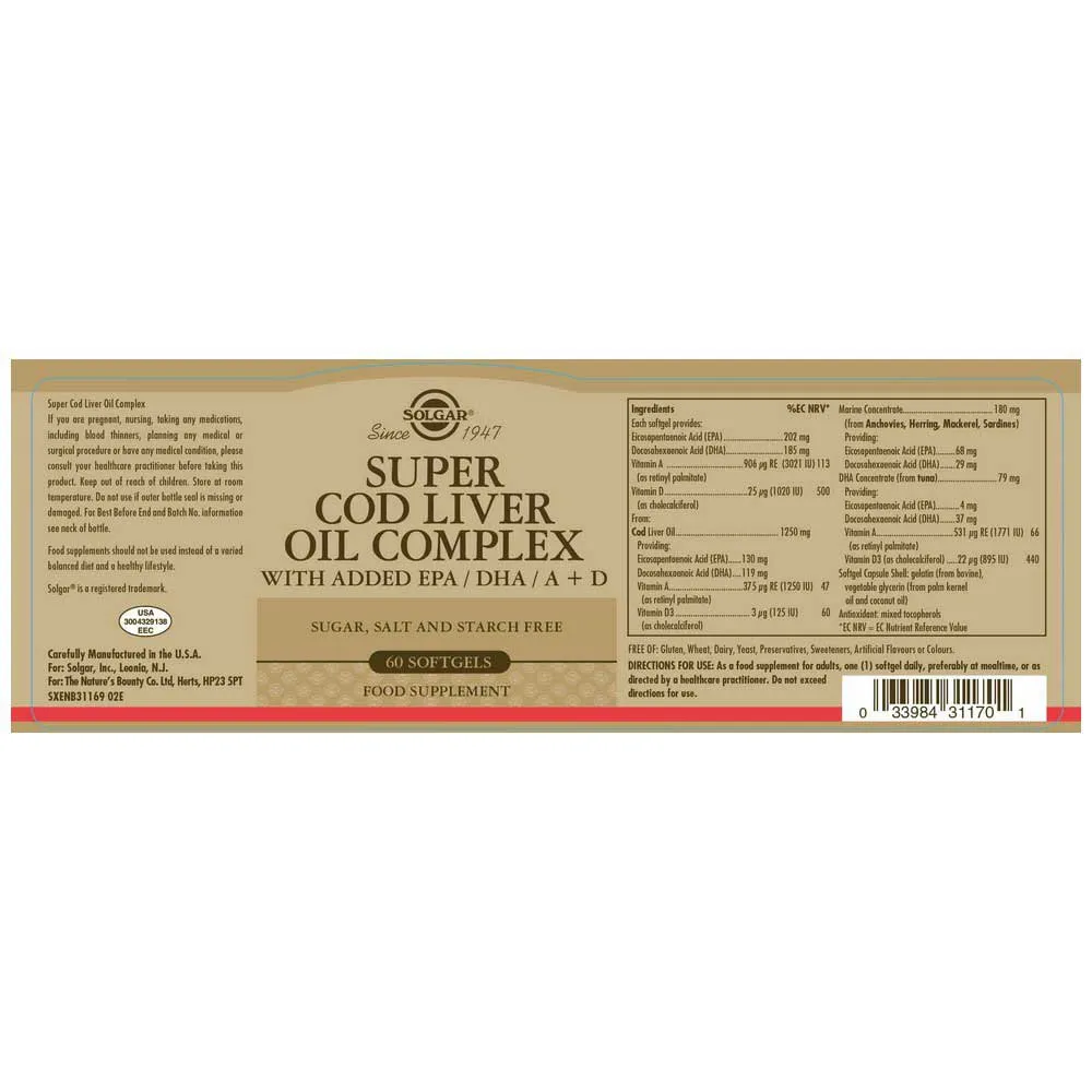 Solgar Super Cod Liver Oil Complex Kapseln 60 Einheiten, One size Solgar Super Cod Liver Oil Complex Kapseln 60 Einheiten, One size