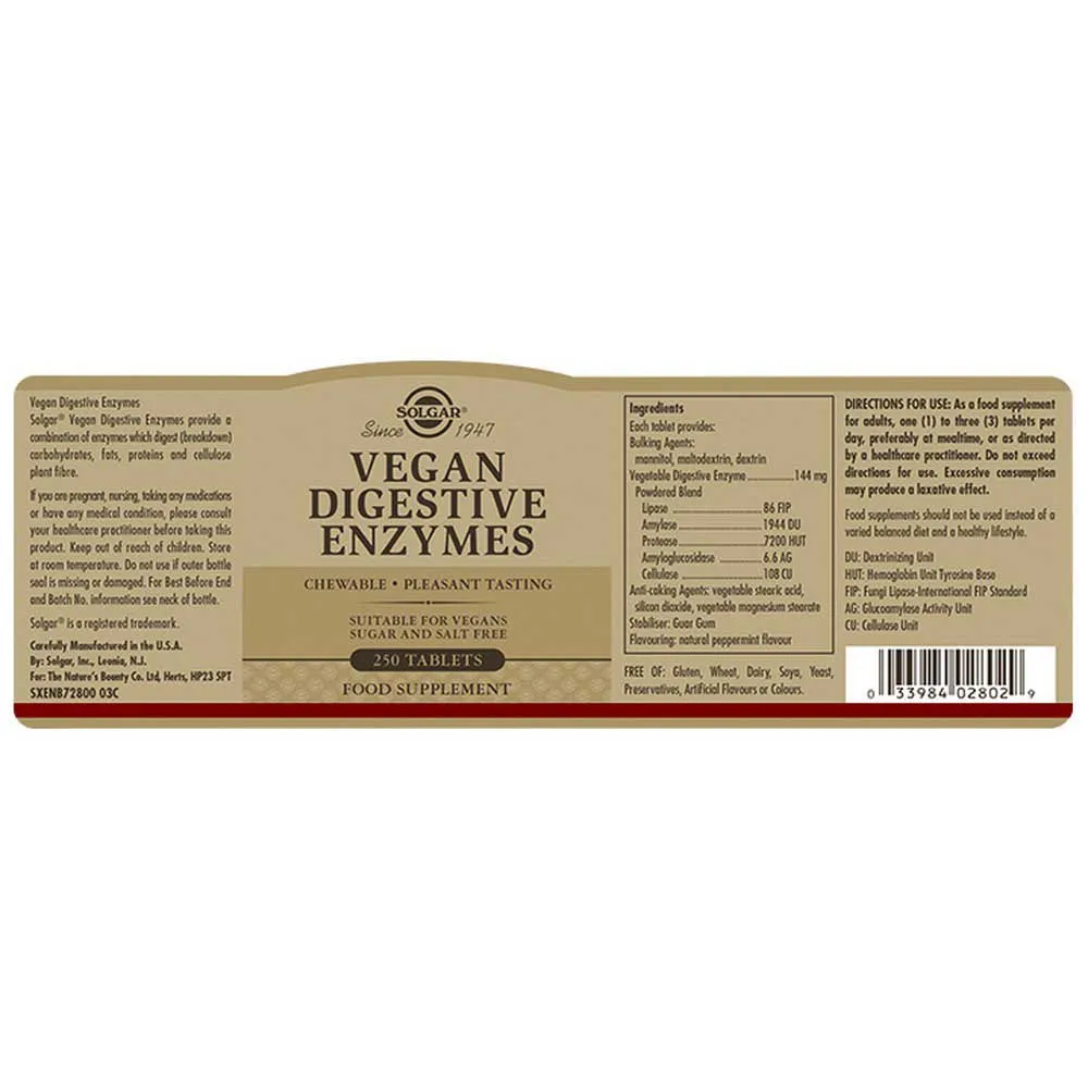 Solgar Vegan Digestive Enzymes Tabletten 250 Einheiten, One size Solgar Vegan Digestive Enzymes Tabletten 250 Einheiten, One size