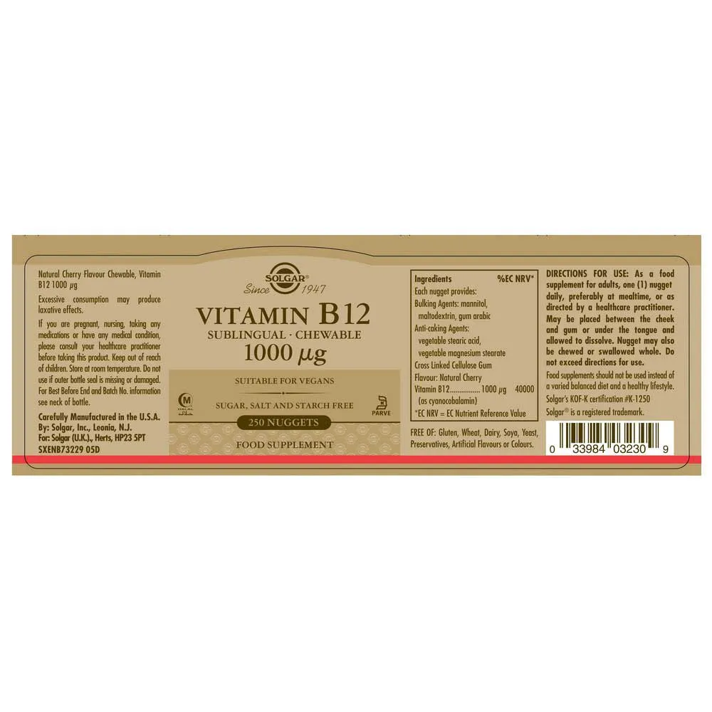 Solgar Vitamin B12 1000 Mcg 250 Einheiten, Golden, One Size Solgar Vitamin B12 1000 Mcg 250 Einheiten, Golden, One Size