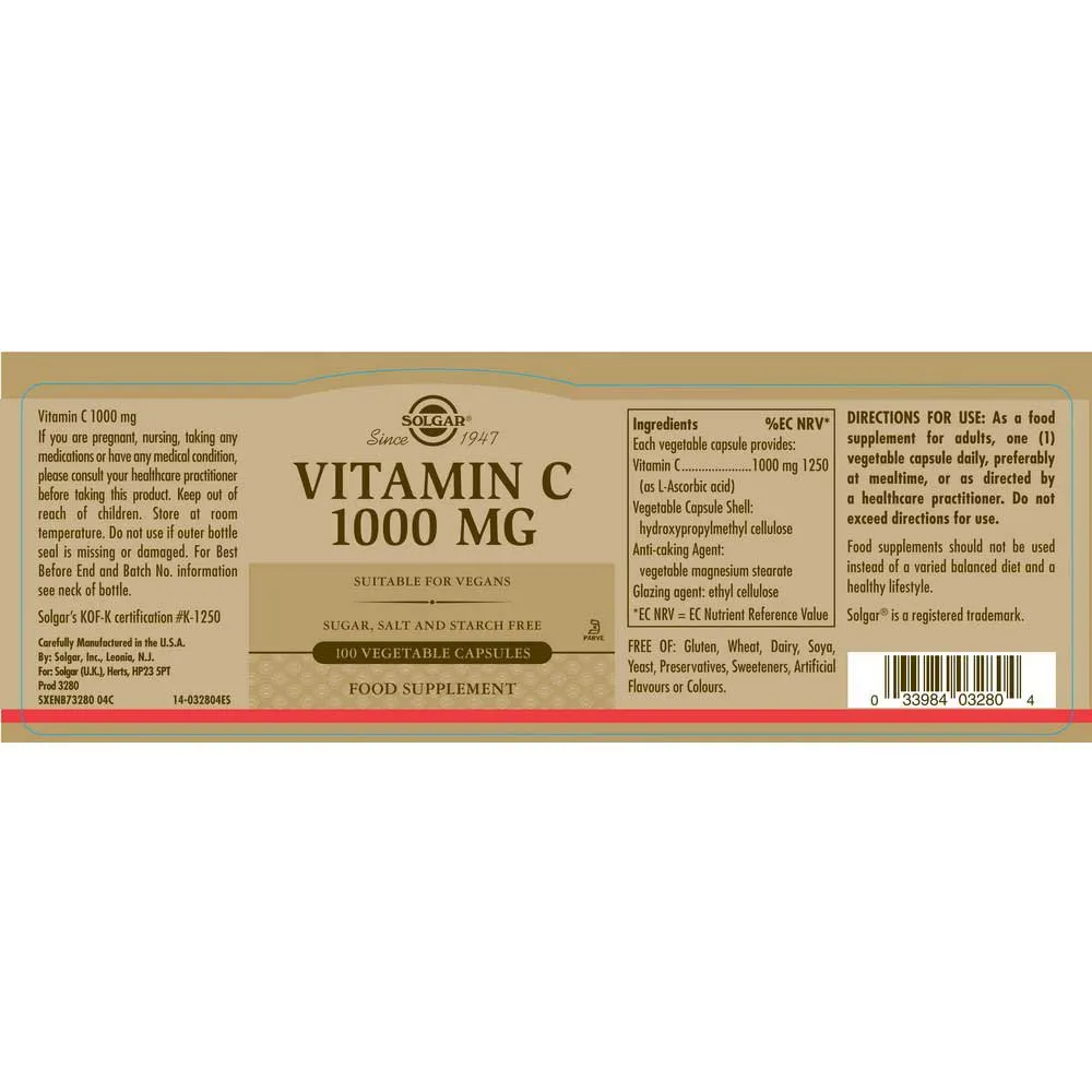 Solgar Vitamin C 1000 Mg 100 Einheiten, Brown, One Size Solgar Vitamin C 1000 Mg 100 Einheiten, Brown, One Size