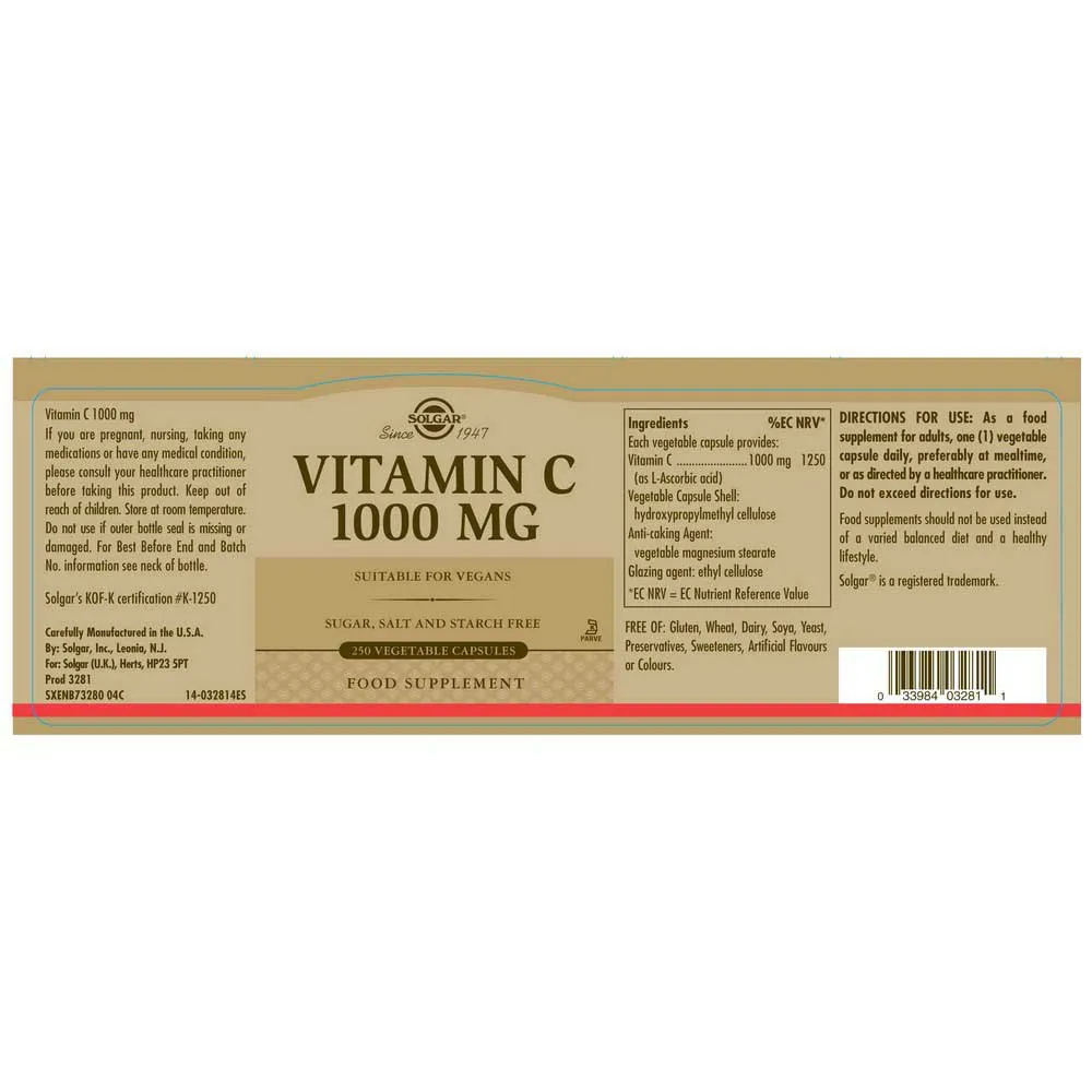 Solgar Vitamin C 1000 Mg 250 Einheiten, Brown, One Size