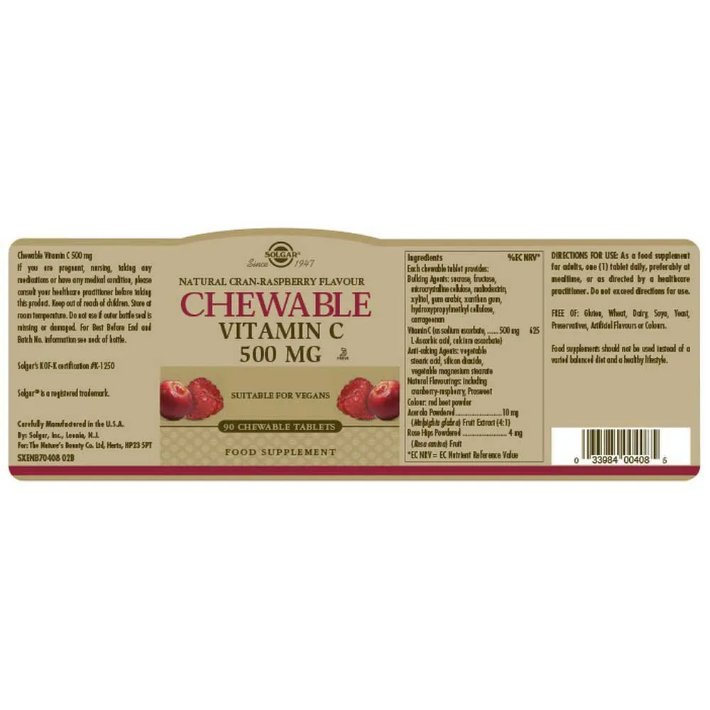 Solgar Vitamin C Erwachsene 500 Mg/preiselbeere Himbeere 90 Einheiten, Brown, One Size Solgar Vitamin C Erwachsene 500 Mg/preiselbeere Himbeere 90 Einheiten, Brown, One Size