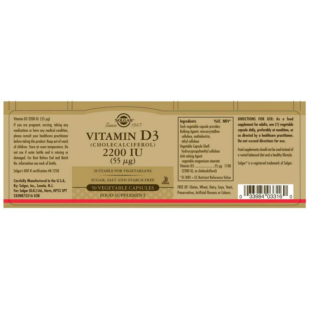 Solgar Vitamin D3 2200 Ie 55 Mcg 50 Einheiten, Brown, One Size