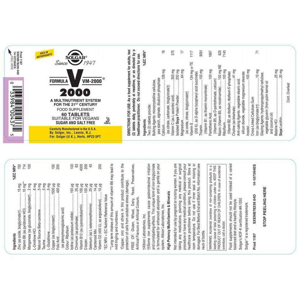 Solgar Vm-2000 Tabletten 60 Einheiten, Brown, One Size Solgar Vm-2000 Tabletten 60 Einheiten, Brown, One Size