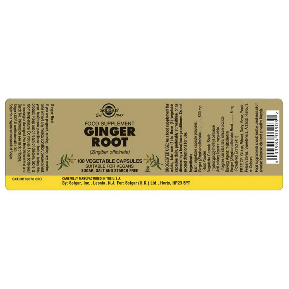 Solgar Wurzel Ingwer 100 Einheiten, Brown, One Size