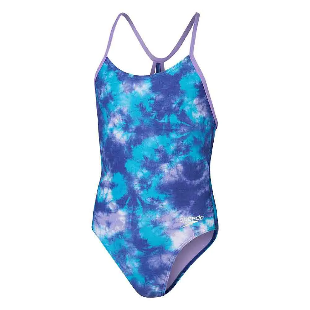 Speedo Allover Lane Line Back Badeanzug female, Ammonite / miami lilac / aquarium / white, 13-14Y