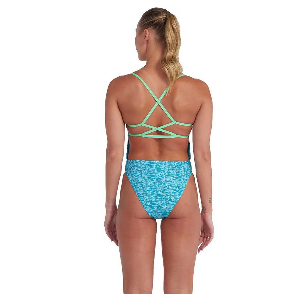 Speedo Allover Lattice-back Badeanzug female, Aquarium / aquasplash / fake green Speedo Allover Lattice-back Badeanzug female, Aquarium / aquasplash / fake green