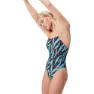 Speedo Allover Lattice Tie-back Badeanzug, Black / picton blue / siren red