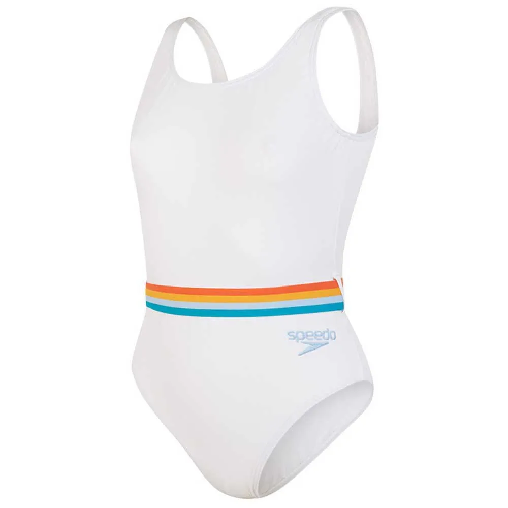 Speedo Belted Deep U-back Badeanzug, White / orange fizz / mango / sky blue / blue bay Speedo Belted Deep U-back Badeanzug, White / orange fizz / mango / sky blue / blue bay
