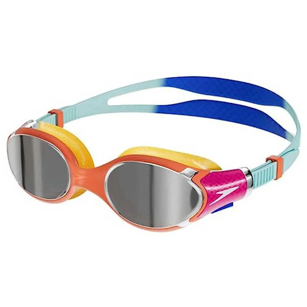 Speedo Biofuse 2.0 Mirror Kinderschwimmbrille, Cobalt pop / marine blue / volcanic orange / chrome, One Size Speedo Biofuse 2.0 Mirror Kinderschwimmbrille, Cobalt pop / marine blue / volcanic orange / chrome, One Size