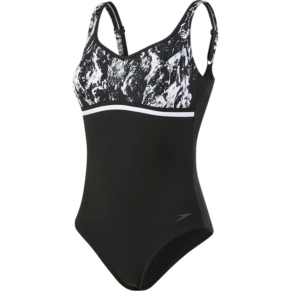 Speedo Contourluxe Printed Badeanzug, Black / white Speedo Contourluxe Printed Badeanzug, Black / white