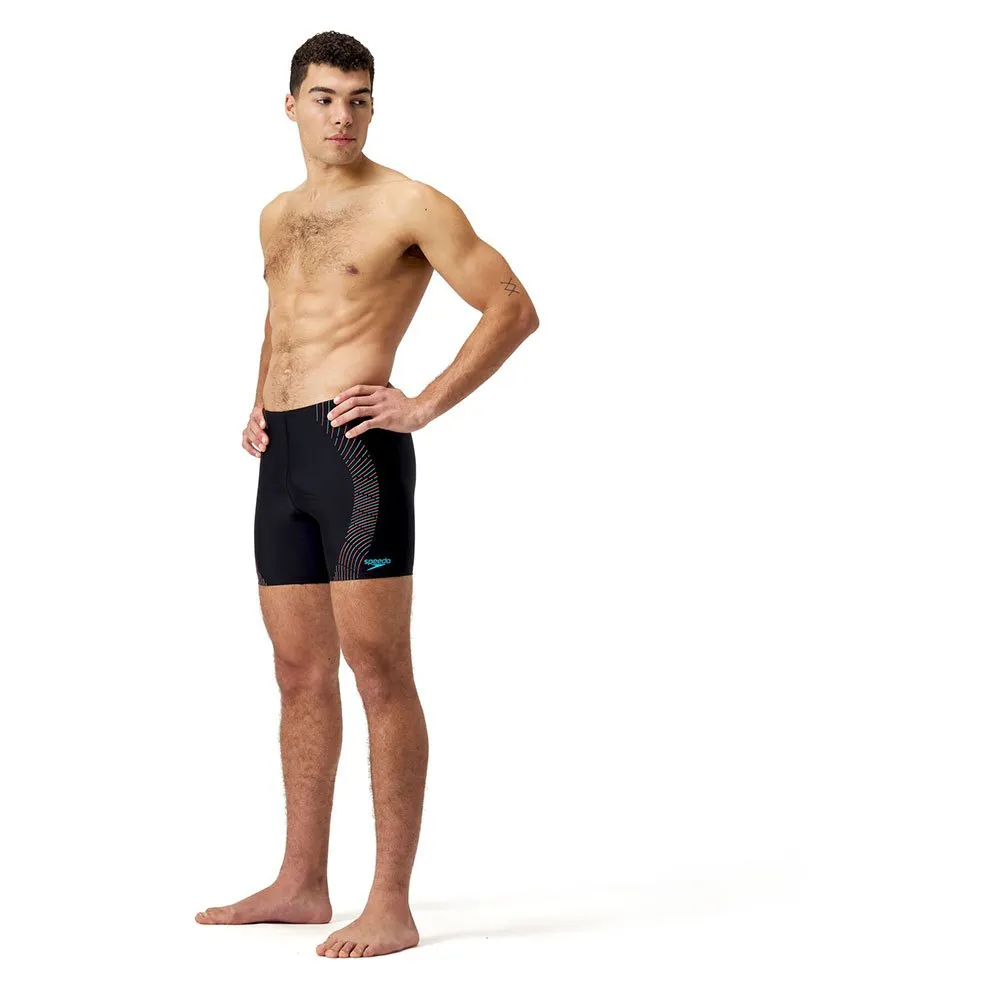 Speedo Duo Logo Print Mid Jammer, Black / mandarin peel / dark teal Speedo Duo Logo Print Mid Jammer, Black / mandarin peel / dark teal