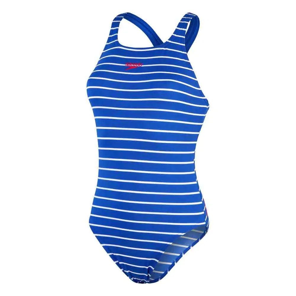 Speedo Eco Endurance+ Printed Medalist Badeanzug female, Chroma blue / white (fed red branding) Speedo Eco Endurance+ Printed Medalist Badeanzug female, Chroma blue / white (fed red branding)