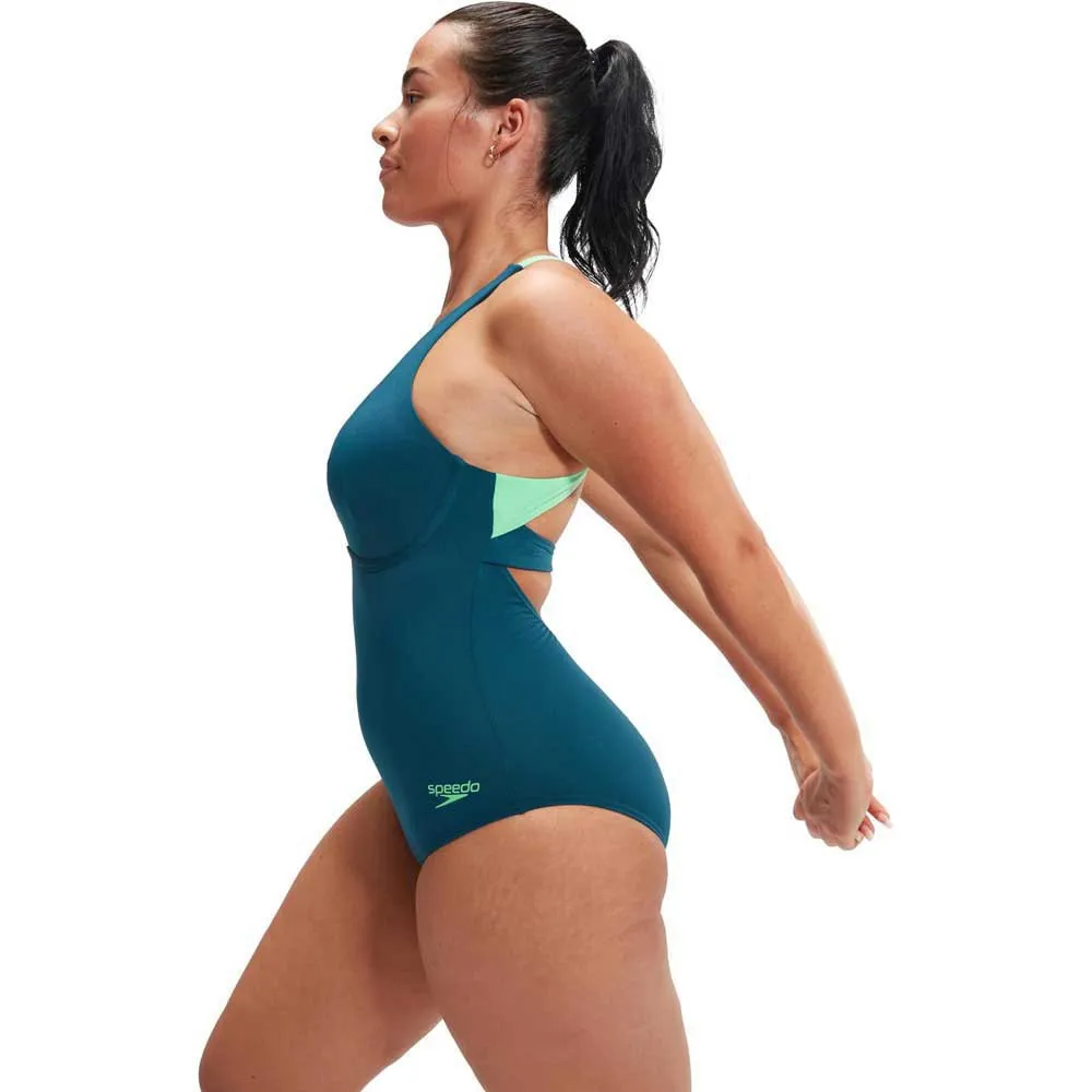 Speedo Flex Band With Integrated Swim Bra Badeanzug female, Dark teal / harlequin green, BD Speedo Flex Band With Integrated Swim Bra Badeanzug female, Dark teal / harlequin green, BD
