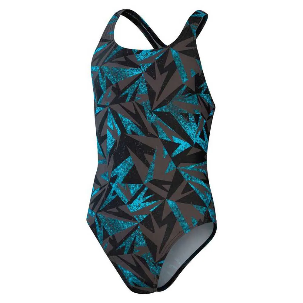 Speedo Hyper Boom Allover Medalist Badeanzug female, Black / bolt / dove grey, 5-6Y