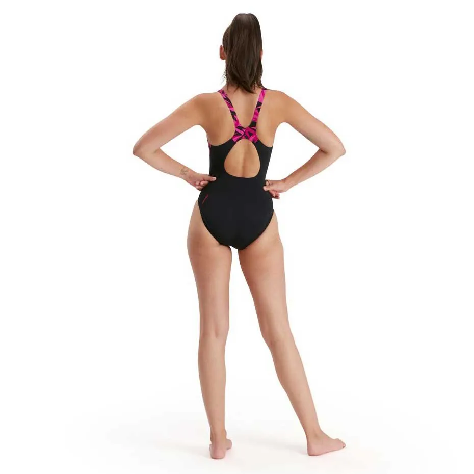 Speedo Hyperboom Splice Muscleback Eco Endurance+ Badeanzug female, Black / electric pink / ecstatic pink