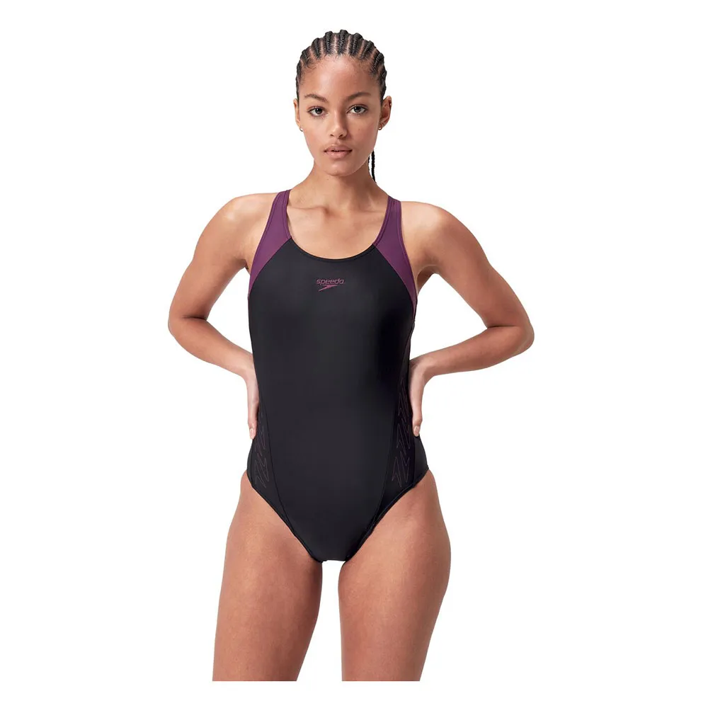 Speedo Hyperboom Splice Racerback Badeanzug female, Black / plum dandy Speedo Hyperboom Splice Racerback Badeanzug female, Black / plum dandy