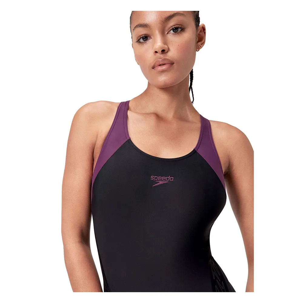 Speedo Hyperboom Splice Racerback Badeanzug female, Black / plum dandy Speedo Hyperboom Splice Racerback Badeanzug female, Black / plum dandy