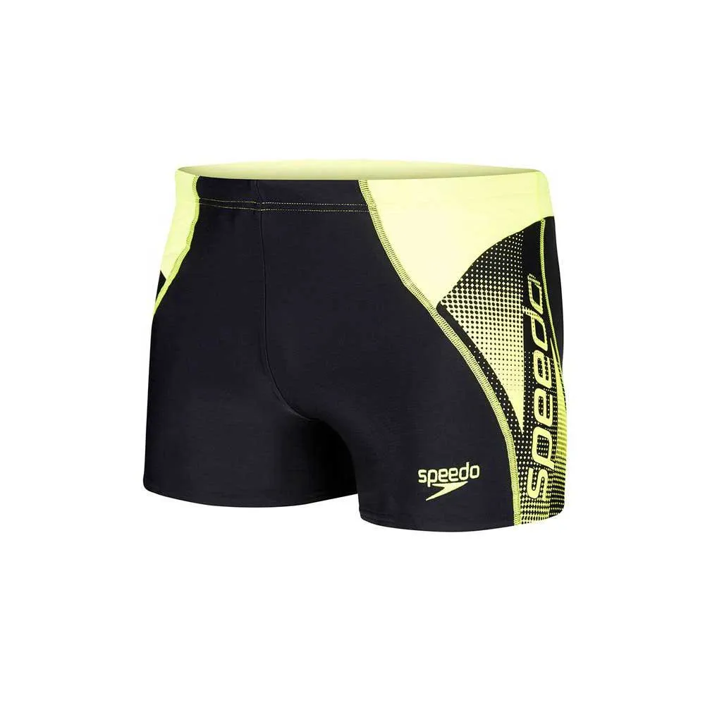 Speedo Logo Panel Badehose Boxer, Black / fluo yellow Speedo Logo Panel Badehose Boxer, Black / fluo yellow