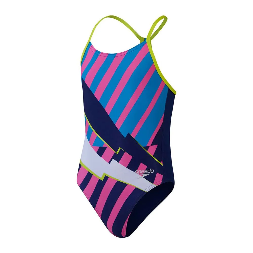 Speedo Placement Lane Line Back Badeanzug female, Cerulean blue / flare pink / bitter lime / bolt, 13-14Y Speedo Placement Lane Line Back Badeanzug female, Cerulean blue / flare pink / bitter lime / bolt, 13-14Y