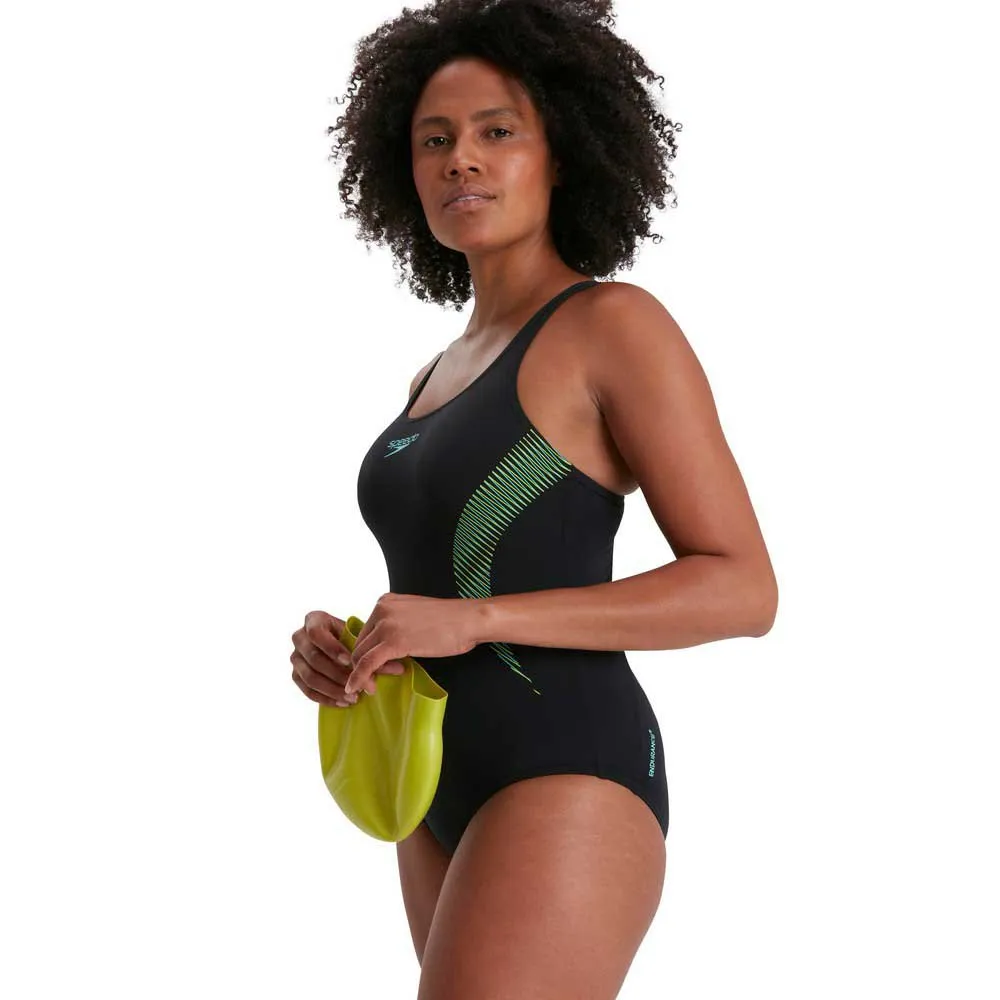 Speedo Placement Muscleback Eco Endurance+ Badeanzug female, Black / tile / atomic Speedo Placement Muscleback Eco Endurance+ Badeanzug female, Black / tile / atomic