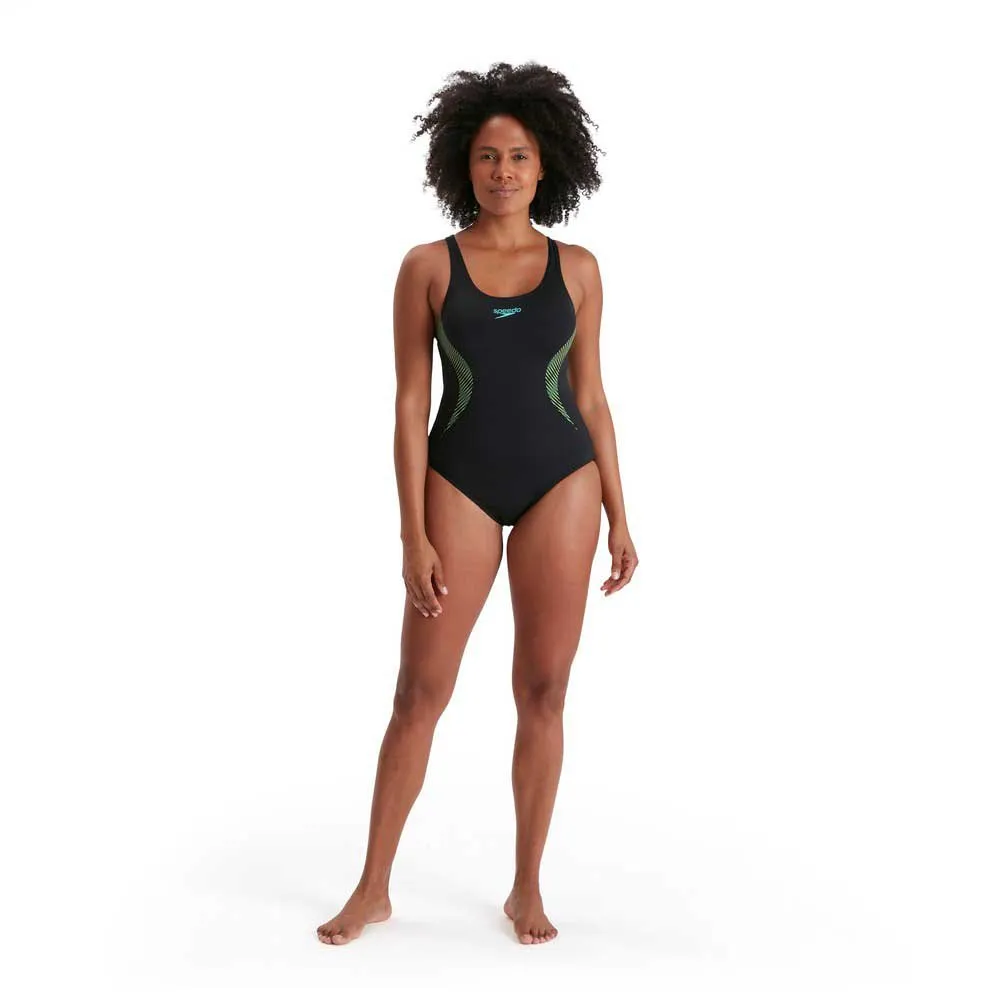 Speedo Placement Muscleback Eco Endurance+ Badeanzug female, Black / tile / atomic Speedo Placement Muscleback Eco Endurance+ Badeanzug female, Black / tile / atomic