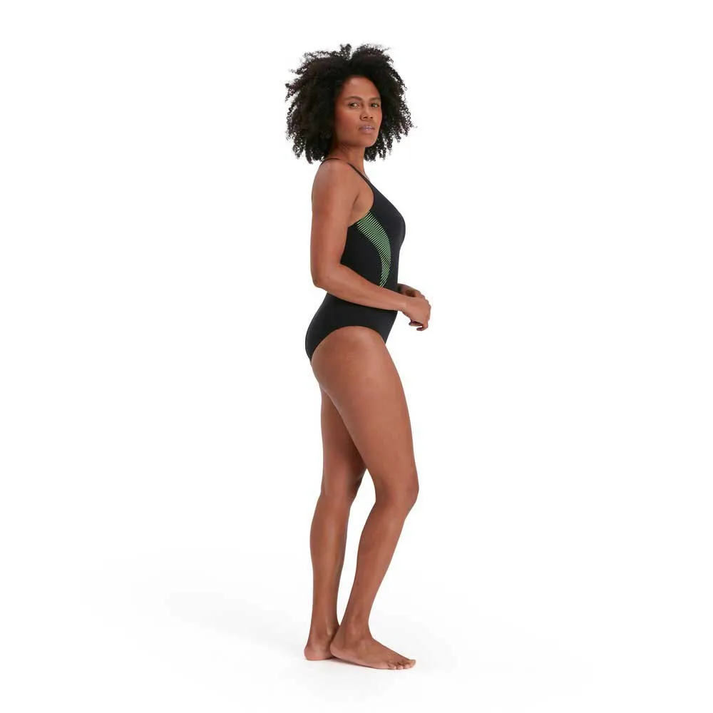 Speedo Placement Muscleback Eco Endurance+ Badeanzug female, Black / tile / atomic Speedo Placement Muscleback Eco Endurance+ Badeanzug female, Black / tile / atomic