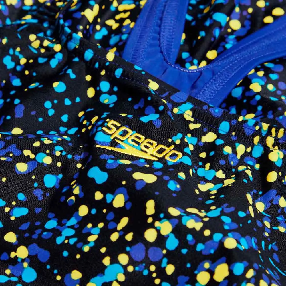 Speedo Printed Medalist Badeanzug female, Black / cobalt pop / bolt / lemon drizzle, 5-6Y