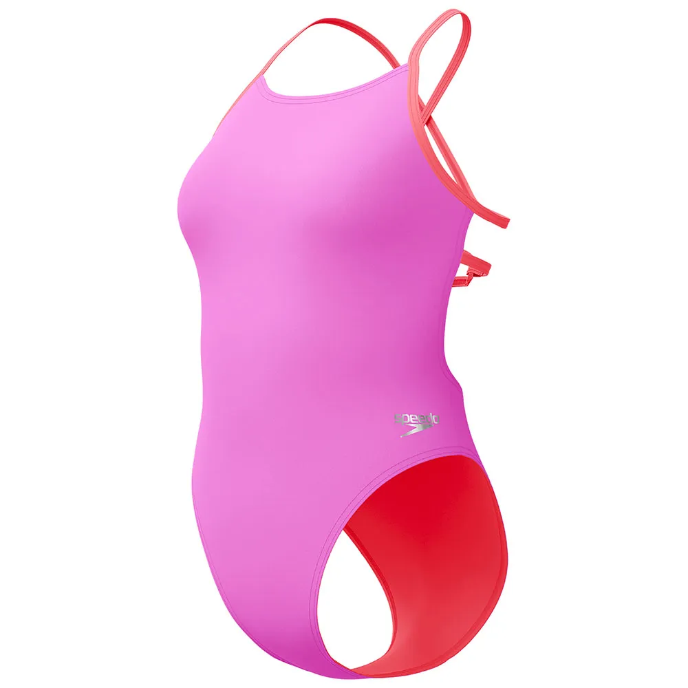 Speedo Solid Lattice Tie-back Badeanzug female, Neon violet Speedo Solid Lattice Tie-back Badeanzug female, Neon violet
