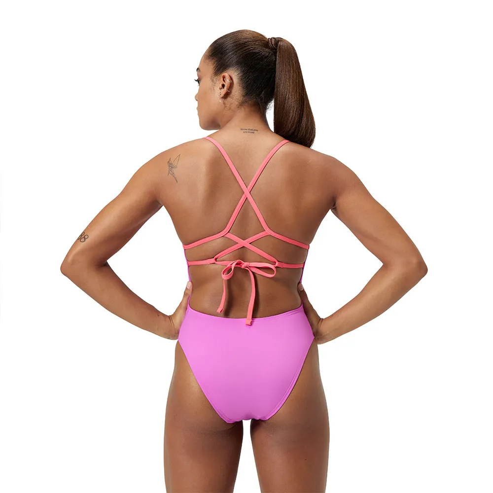 Speedo Solid Lattice Tie-back Badeanzug female, Neon violet Speedo Solid Lattice Tie-back Badeanzug female, Neon violet