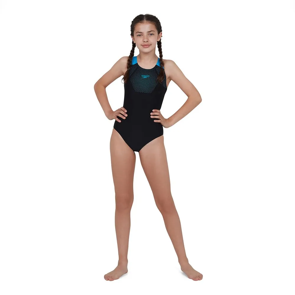 Speedo Tech Placement Muscleback Badeanzug female, Black / pool, 5-6Y