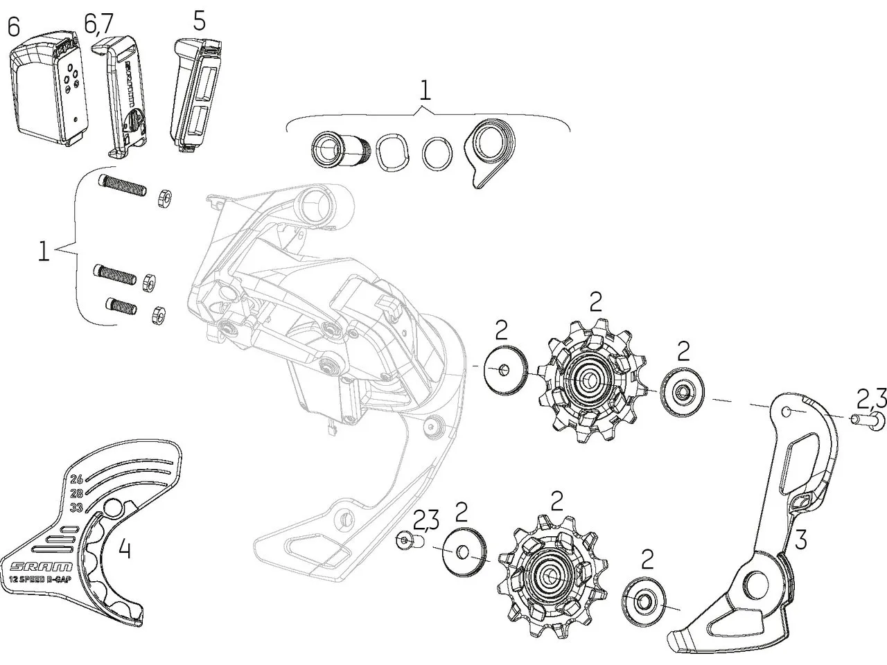 SRAM Ersatzteile Red / Force eTap AXS Schaltwerk, Force axs 1 SRAM Ersatzteile Red / Force eTap AXS Schaltwerk, Force axs 1