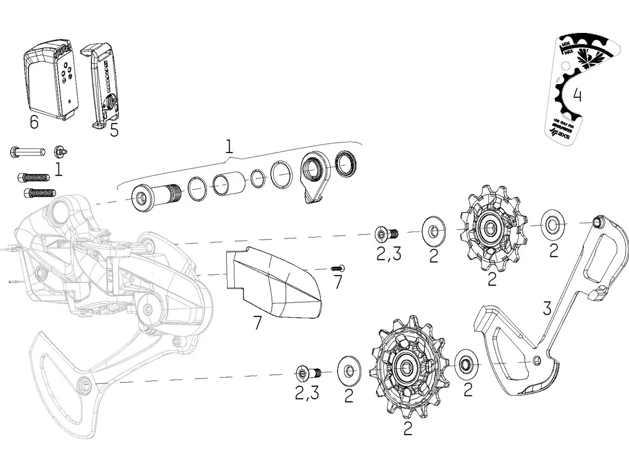 SRAM Ersatzteile XX1 / X01 Eagle AXS Schaltwerk, Schwarz 1 SRAM Ersatzteile XX1 / X01 Eagle AXS Schaltwerk, Schwarz 1