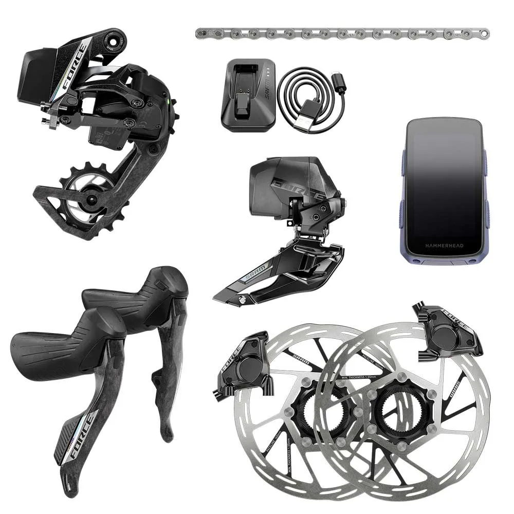 SRAM Force E-tap Axs E1 2x Hidro Flat Mount Cl With Hammerhead Karoo Fahrradkomponentengruppe, Black, 36t