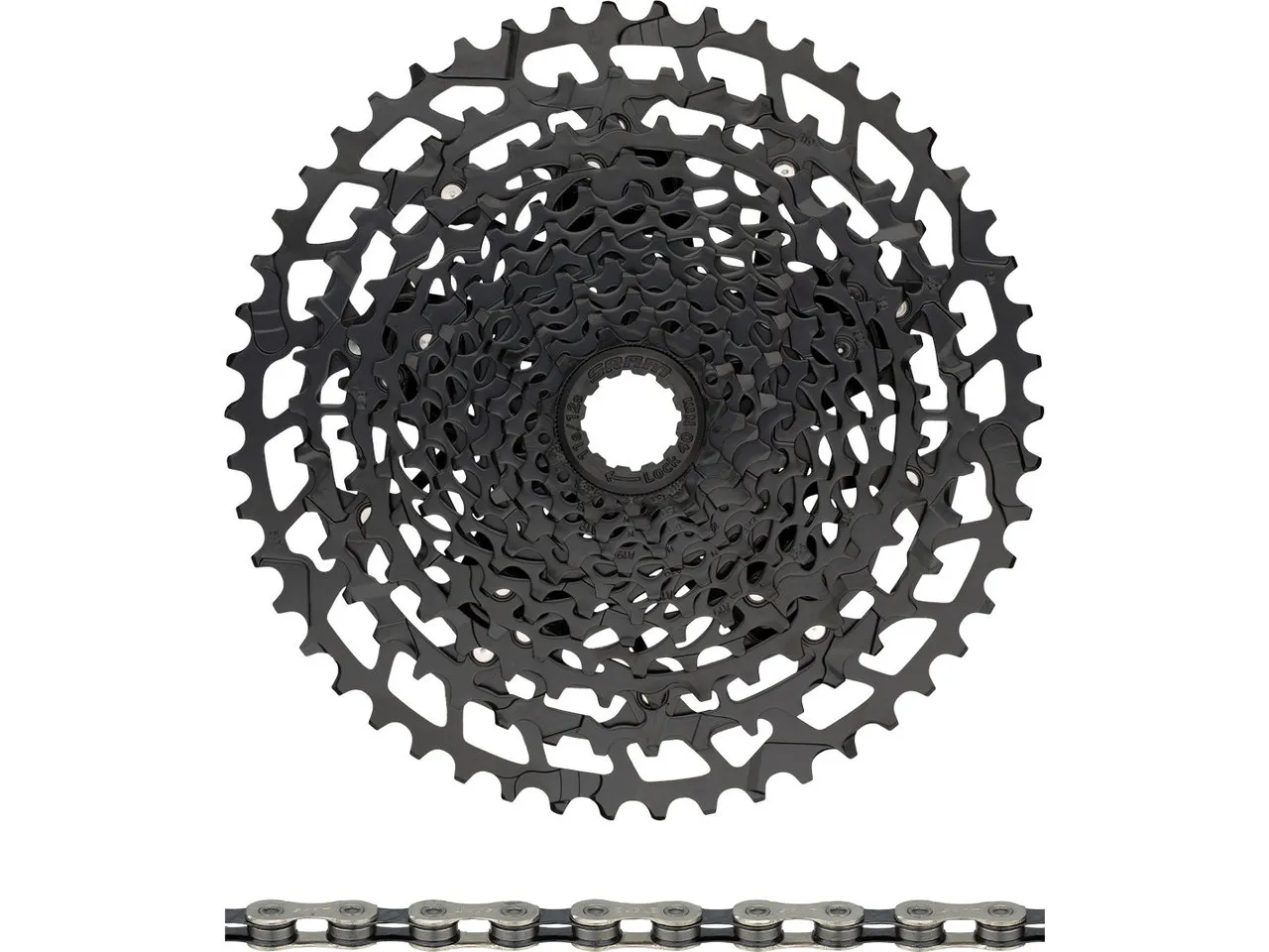 SRAM NX Eagle PG-1230 Kassette + Eagle Kette 12-fach Verschleißset, Schwarz, 11-50 SRAM NX Eagle PG-1230 Kassette + Eagle Kette 12-fach Verschleißset, Schwarz, 11-50