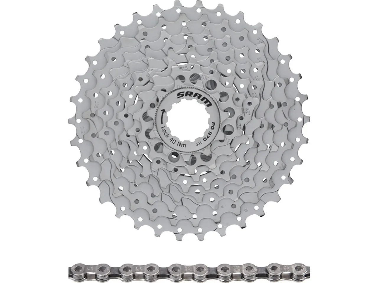 SRAM PG-970 Kassette + PC 971 Kette 9-fach Verschleißset, 11-34 SRAM PG-970 Kassette + PC 971 Kette 9-fach Verschleißset, 11-34