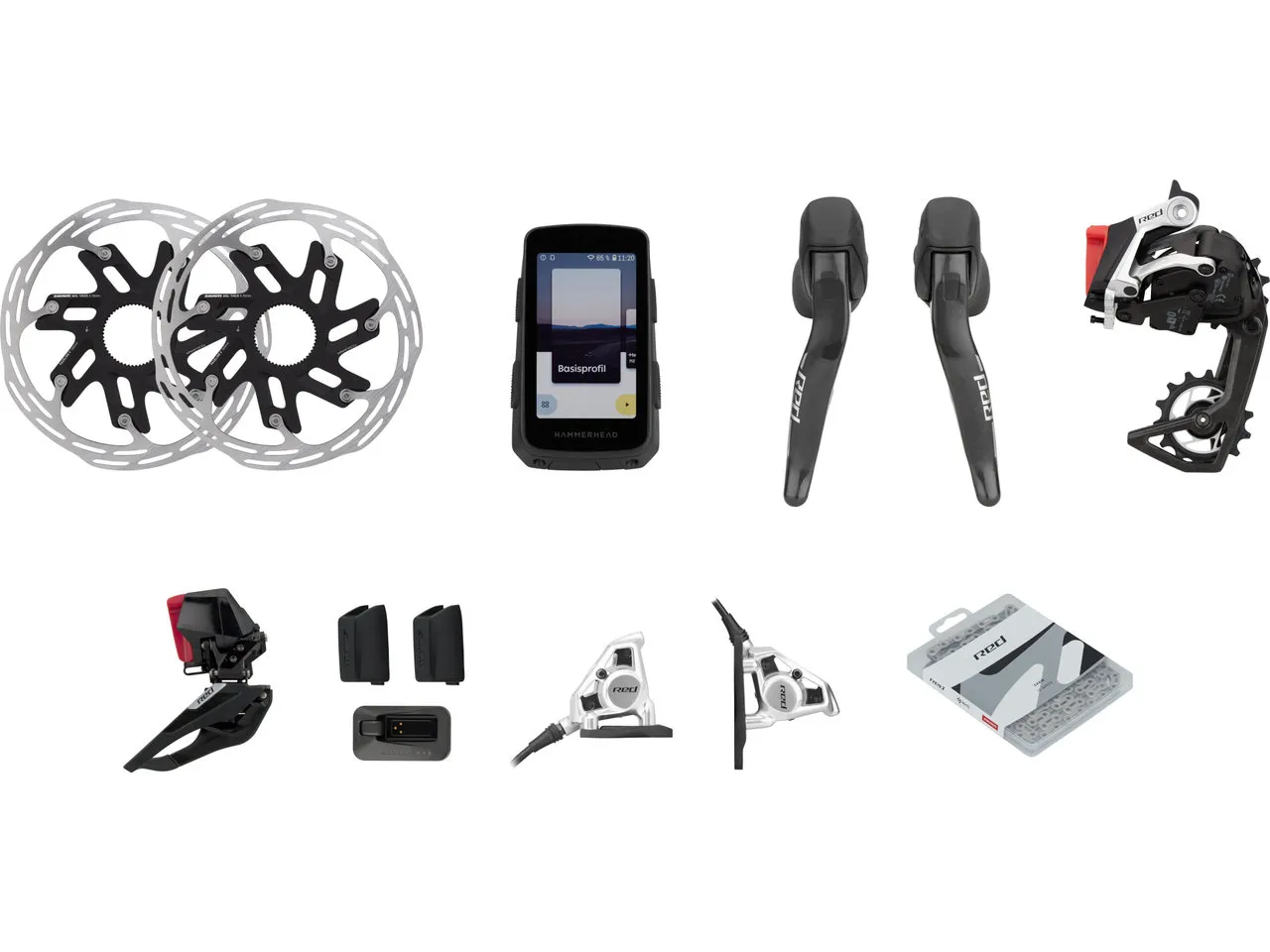 SRAM Red E1 AXS HRD FM für 2x12 CL Schaltgruppenset + Hammerhead Karoo, Schwarz, one_size SRAM Red E1 AXS HRD FM für 2x12 CL Schaltgruppenset + Hammerhead Karoo, Schwarz, one_size