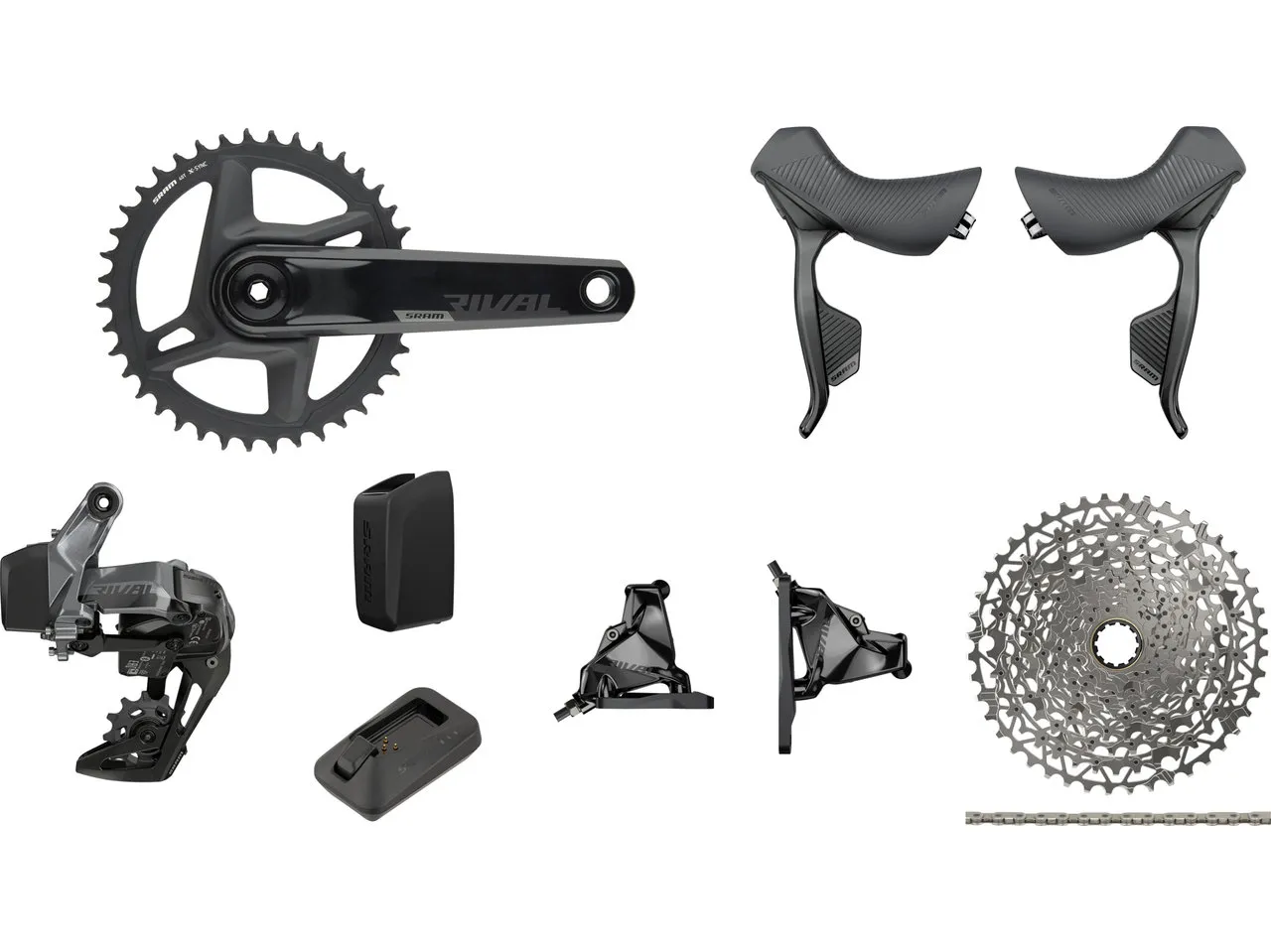 SRAM Rival 1 Wide XPLR eTap AXS Gruppe 1x12-fach 40, Schwarz, 170.0mm 40 Zähne/10-44 SRAM Rival 1 Wide XPLR eTap AXS Gruppe 1x12-fach 40, Schwarz, 170.0mm 40 Zähne/10-44