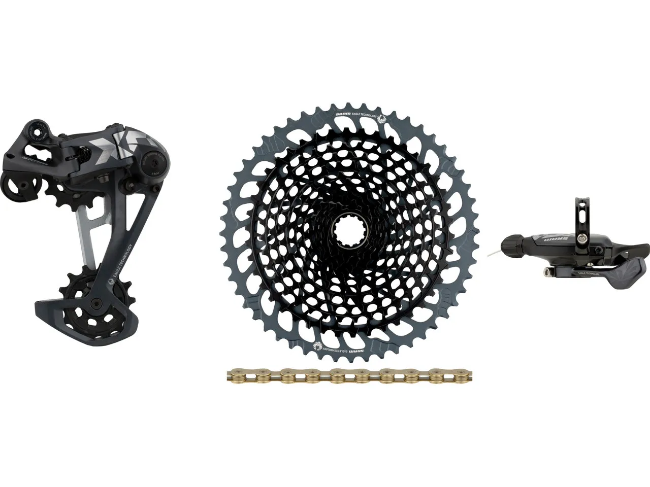 SRAM X01 Eagle 1x12-fach Upgrade-Kit mit Kassette, Gelb/grau, 10-52 SRAM X01 Eagle 1x12-fach Upgrade-Kit mit Kassette, Gelb/grau, 10-52