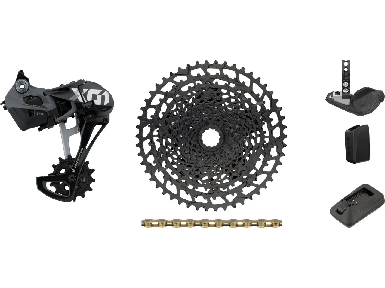 SRAM X01 Eagle AXS 1x12-fach Upgrade-Kit mit Kassette für Shimano, Schwarz, 11-50 SRAM X01 Eagle AXS 1x12-fach Upgrade-Kit mit Kassette für Shimano, Schwarz, 11-50