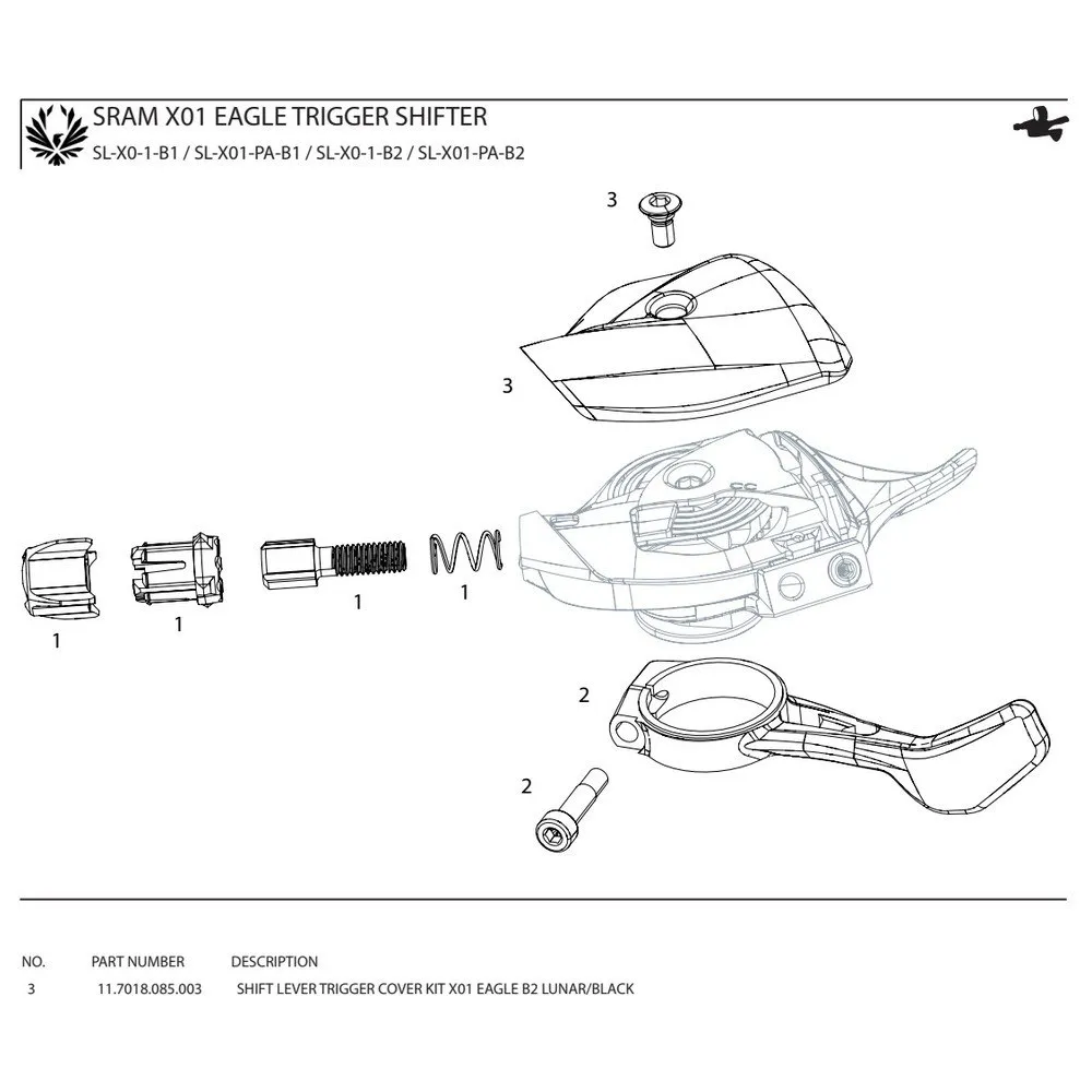 SRAM X01 Eagle B2 Lunar Shift Lever Trigger Cover Kit Abdeckkappe