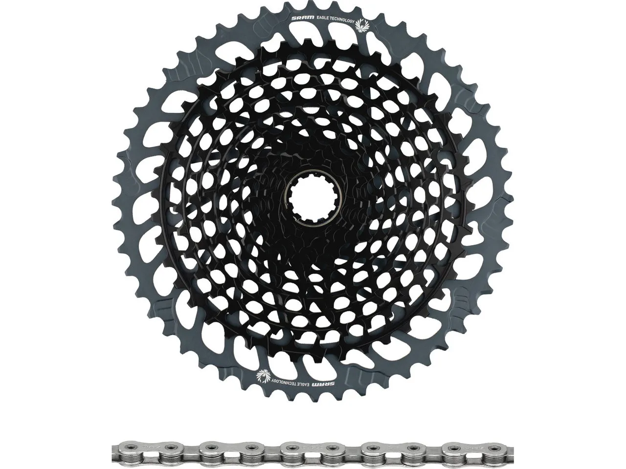 SRAM X01 Eagle XG-1295 Kassette + Eagle Kette 12-fach Verschleißset, Schwarz, 10-52