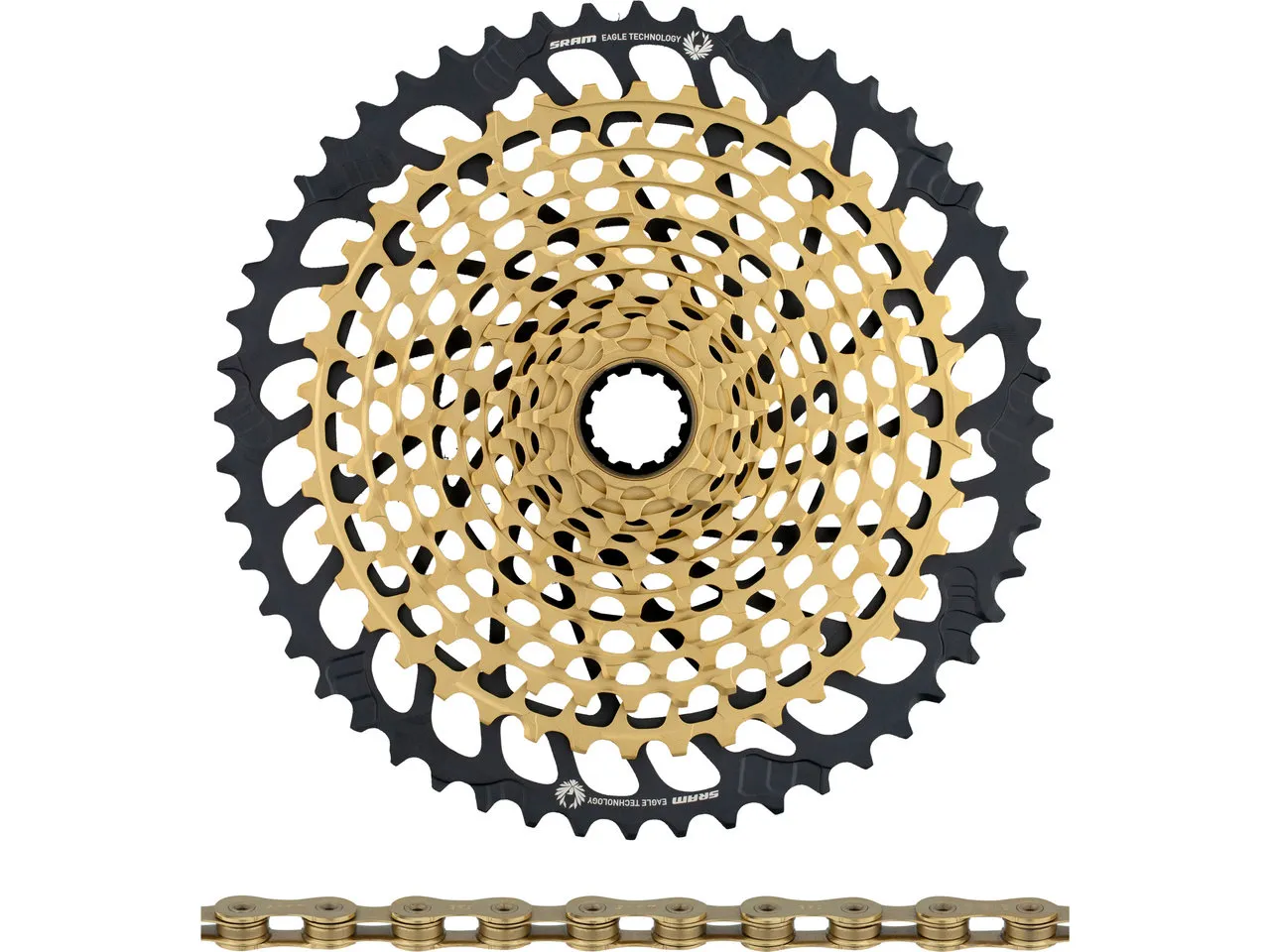 SRAM XX1 Eagle XG-1299 Kassette + PC XX1 Eagle Kette 12-fach Verschleißset, Gelb, 10-52