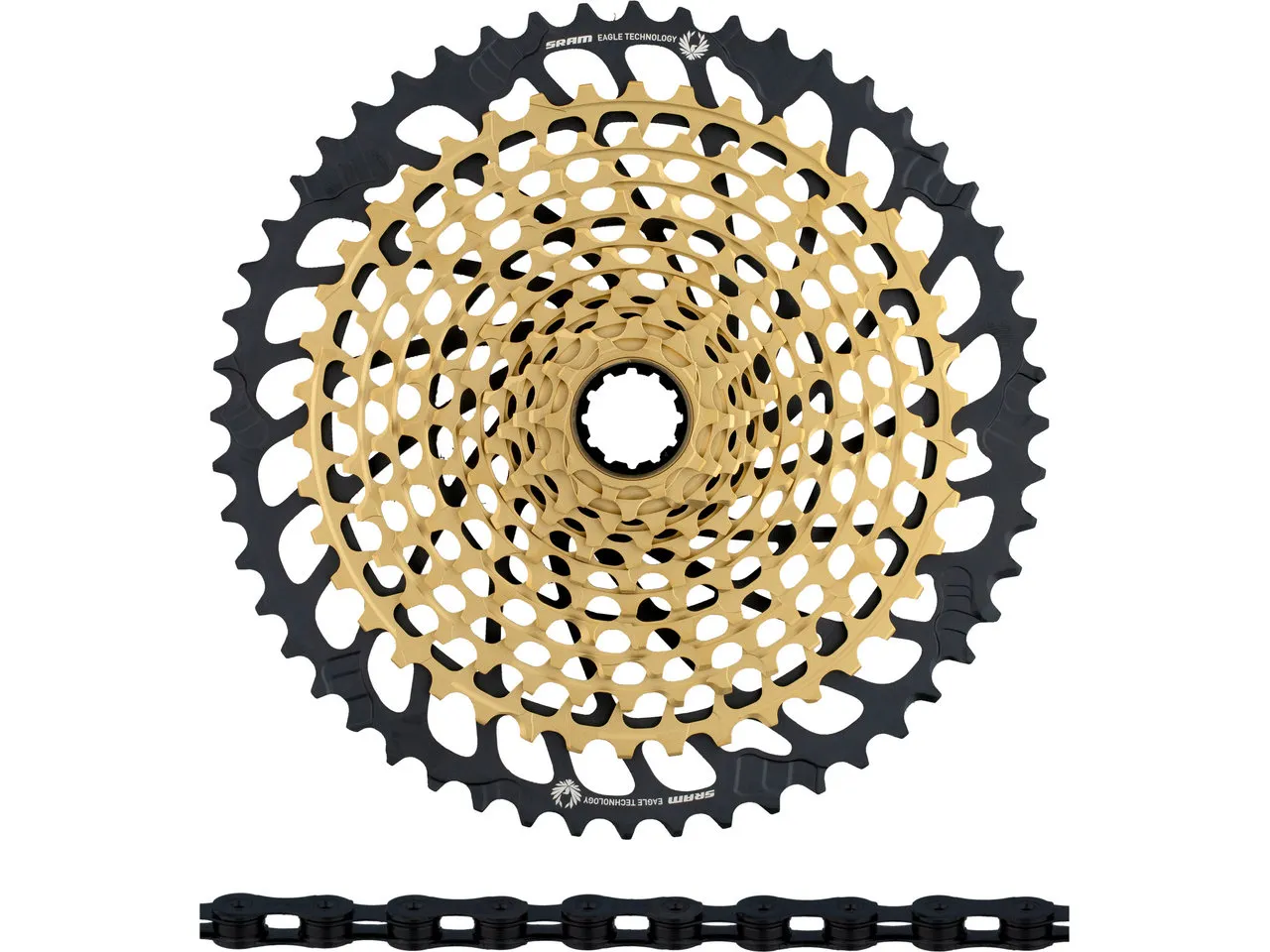 SRAM XX1 Eagle XG-1299 Kassette + PC XX1 Eagle Kette 12-fach Verschleißset, Gelb/schwarz, 10-52 SRAM XX1 Eagle XG-1299 Kassette + PC XX1 Eagle Kette 12-fach Verschleißset, Gelb/schwarz, 10-52