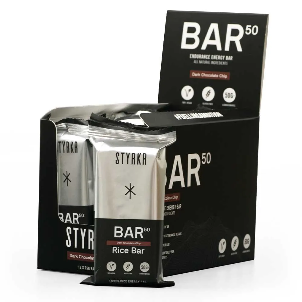 Styrkr Bar50 Dark Energy Riegel Box Shokolade 75g 12 Einheiten, Silver / black, One Size Styrkr Bar50 Dark Energy Riegel Box Shokolade 75g 12 Einheiten, Silver / black, One Size